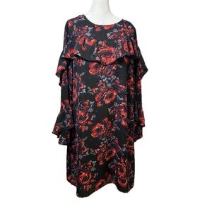 Halogen Black Floral Ruffle Sleeve Dress – Size M